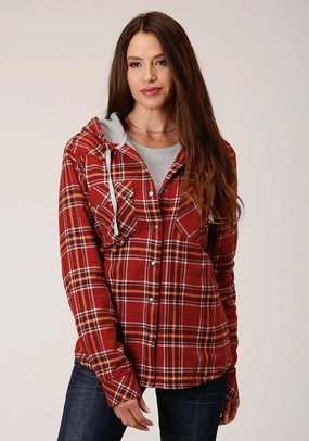 Advanced Insulation Flat Lock Stitching Roper Womens Thermal Lined Hooded Rust 100% Cotton Jacket