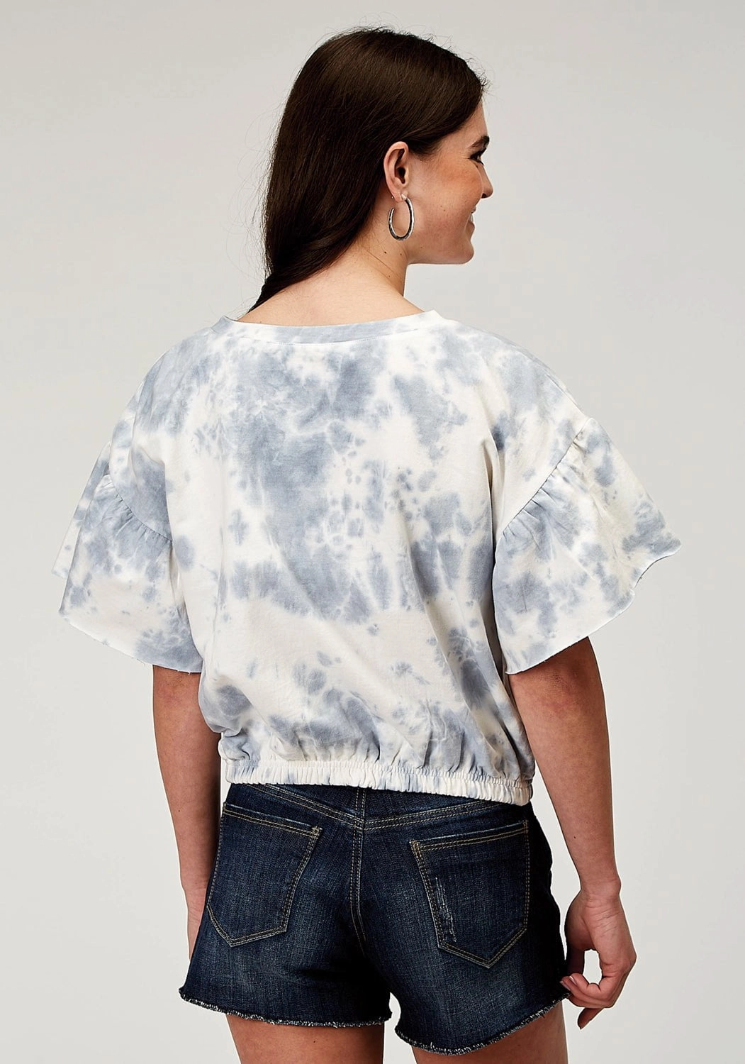 Versatile Layering Piece Laser Cut Edge Detail Roper Womens Tie Dye French Terry Blue 100% Cotton S/S T-Shirt