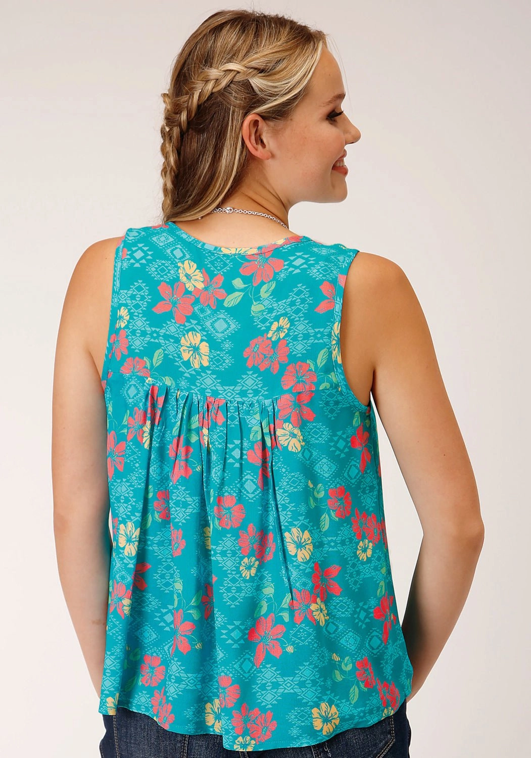 Roper Womens Tropical Aztec Blue Rayon/Nylon Tan k Top No Bulk Layering System