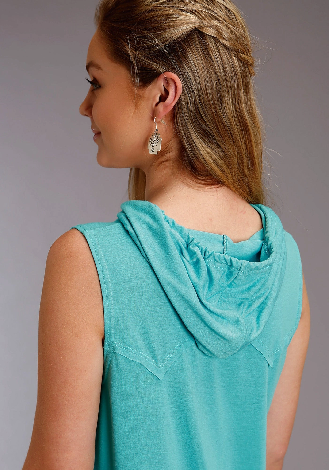 Roper Womens Turquoise Poly/Rayon Hooded Tee S/L Dress Hip-Flattering