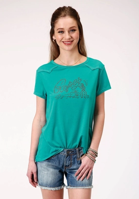 Roper Womens Turquoise Poly/Rayon Roping Cowboy S/S T-Shirt Durable Quality