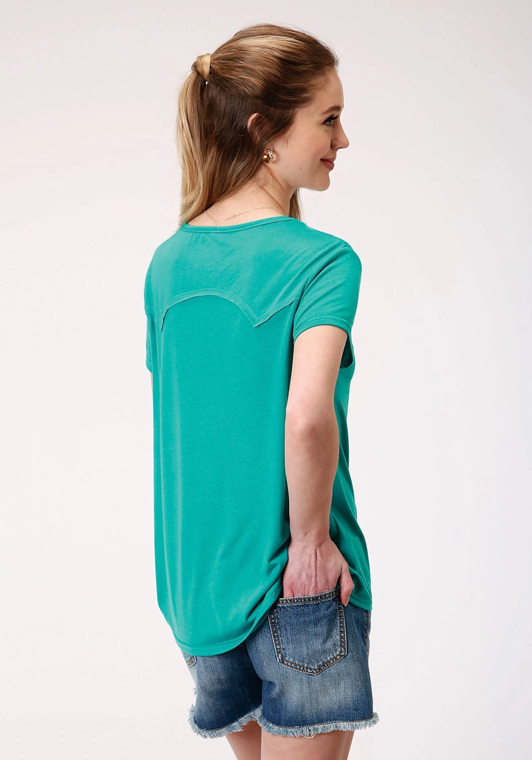 Weekend Outing Roper Womens Turquoise Poly/Rayon Roping Cowboy S/S T-Shirt