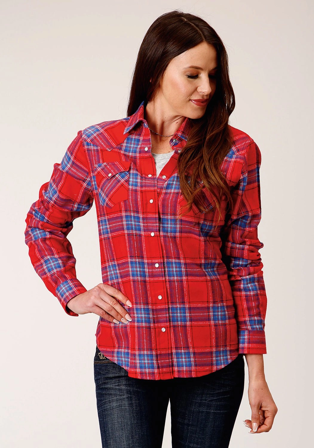 Roper Womens Unlined Flannel Red 100% Cotton L/S Shirt No Bulk Layering System