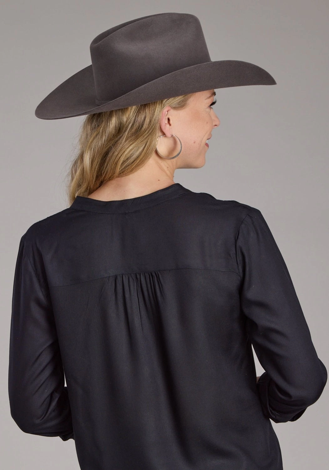 Roper Womens Vertical Floral Border Black 100% Cotton L/S Blouse Cocktail Event