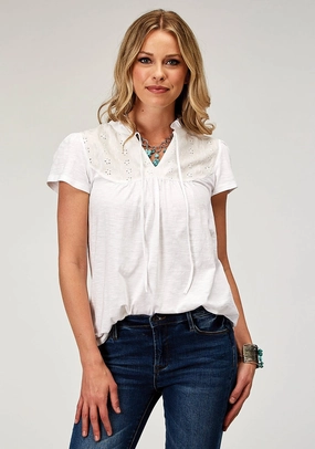 Metallic Finish Evening Elegance Roper Womens Victorian Shiffley White 100% Cotton S/S Shirt