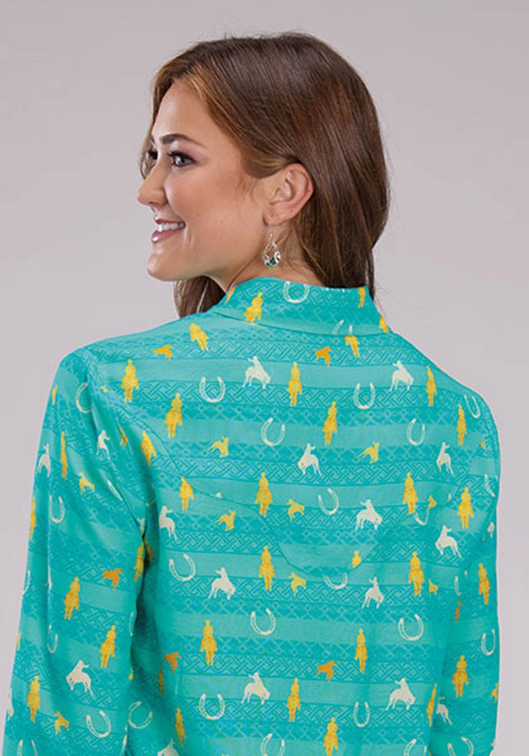 Roper Womens Vintage Aztec Print Turquoise 100% Rayon L/S Blouse All-Purpose Wear