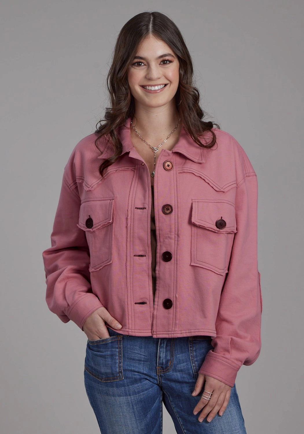 Roper Womens Western Crop Pink 100% Cotton Jacket Adjustable Hood Practical Layer