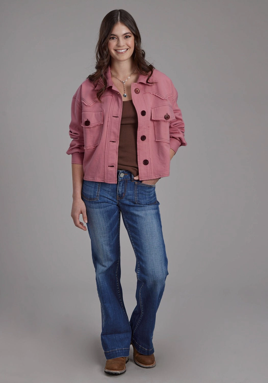 Articulated Elbows Smooth Zipper Glides Roper Womens Western Crop Pink 100% Cotton Jacket