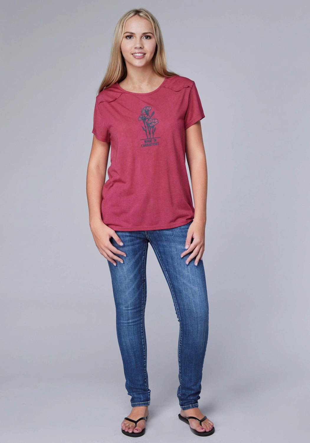 Lakeside Relaxation Twill Weave Roper Womens What In Carnation Plum Poly/Rayon S/S T-Shirt
