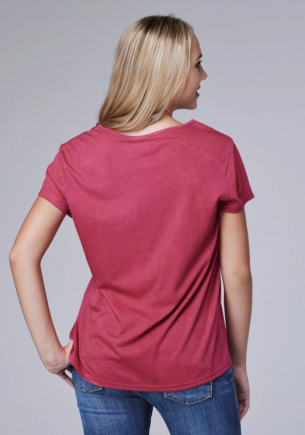 Roper Womens What In Carnation Plum Poly/Rayon S/S T-Shirt Polished Style