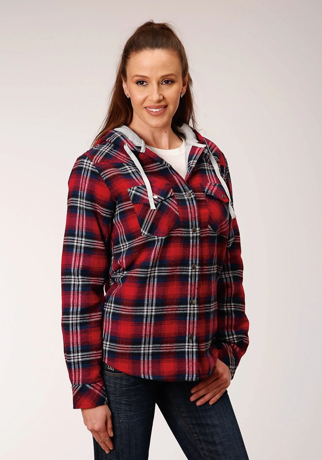 Roper Womens Wine/Navy 100% Cotton Flannel Plaid Jacket Matte Finish
