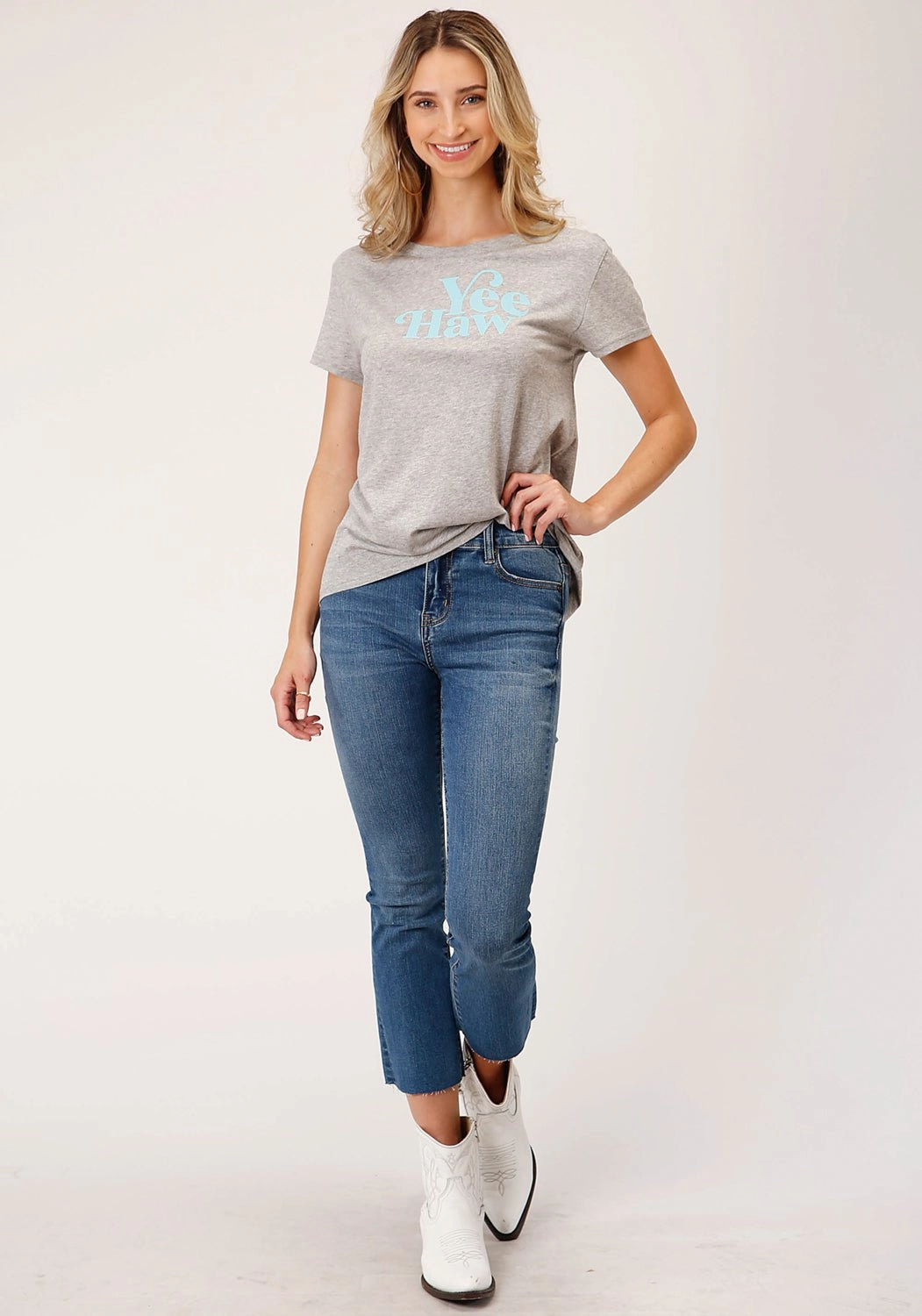 Contemporary Style Roper Womens Yee Haw Grey Poly/Rayon S/S T-Shirt