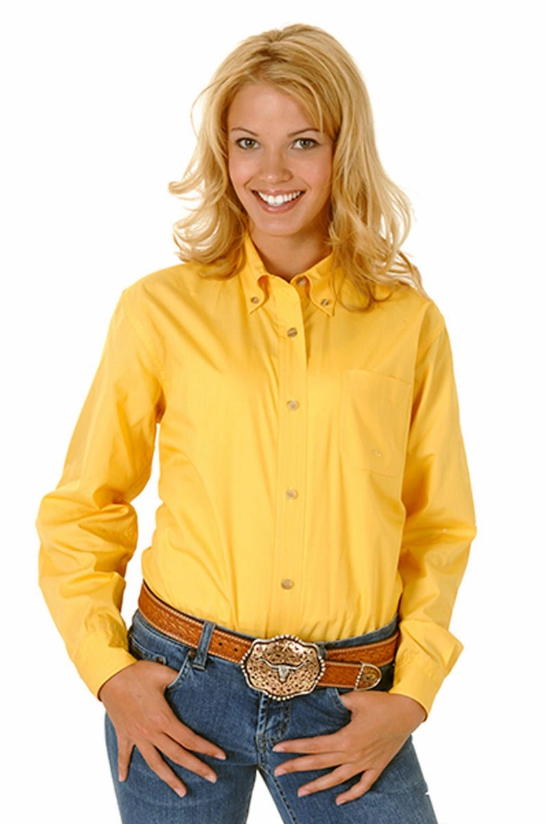 Roper Womens Yellow 100% Cotton L/S Solid Poplin Button Down Western Shirt Petite Option Airflow Ventilation System