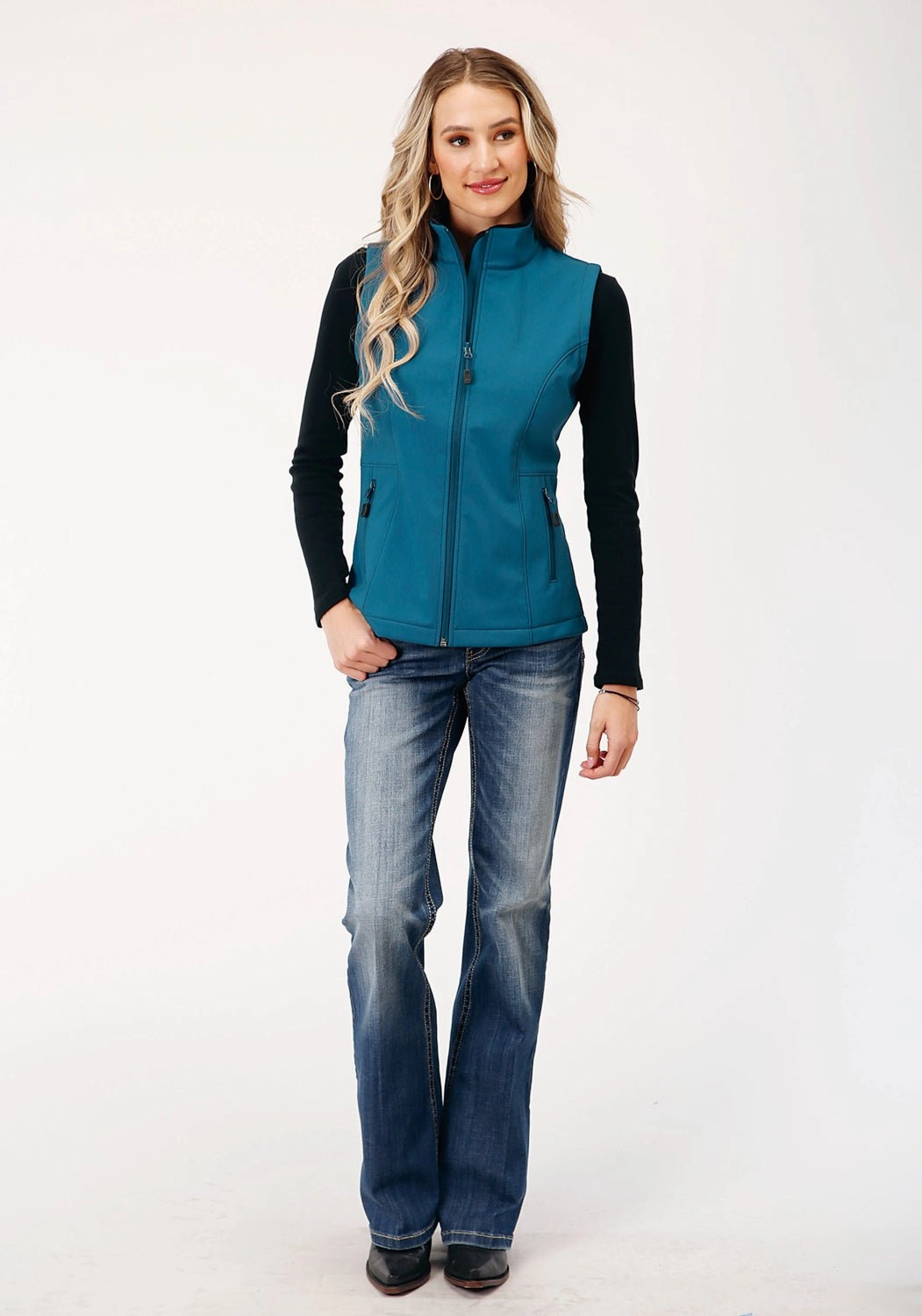 Reinforced Elbow Padding Fashion Forward Roper Womens Zip Deep Teal Polyester Softshell Vest