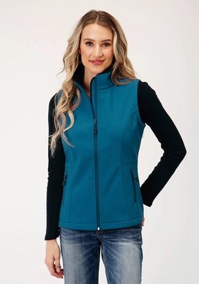 Durable Corrosion Resistant Zippers Roper Womens Zip Deep Teal Polyester Softshell Vest