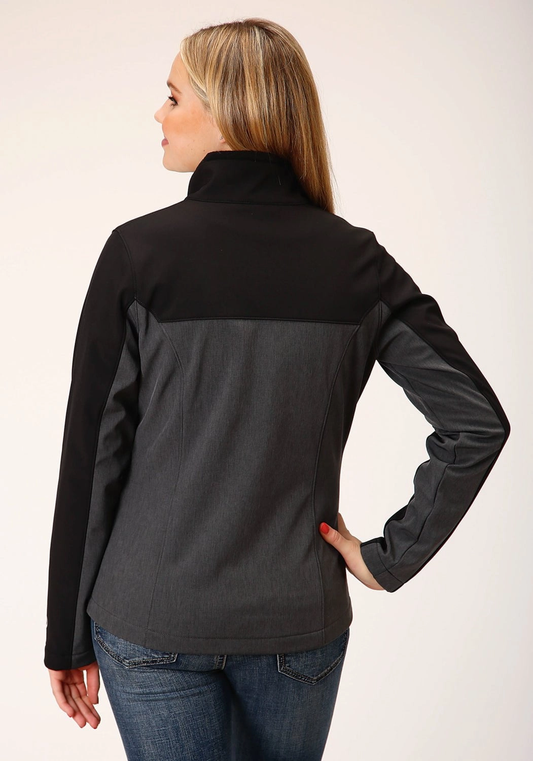 Roper Womens Zip Grey/Black Polyester Softshell Jacket Stowable Hood