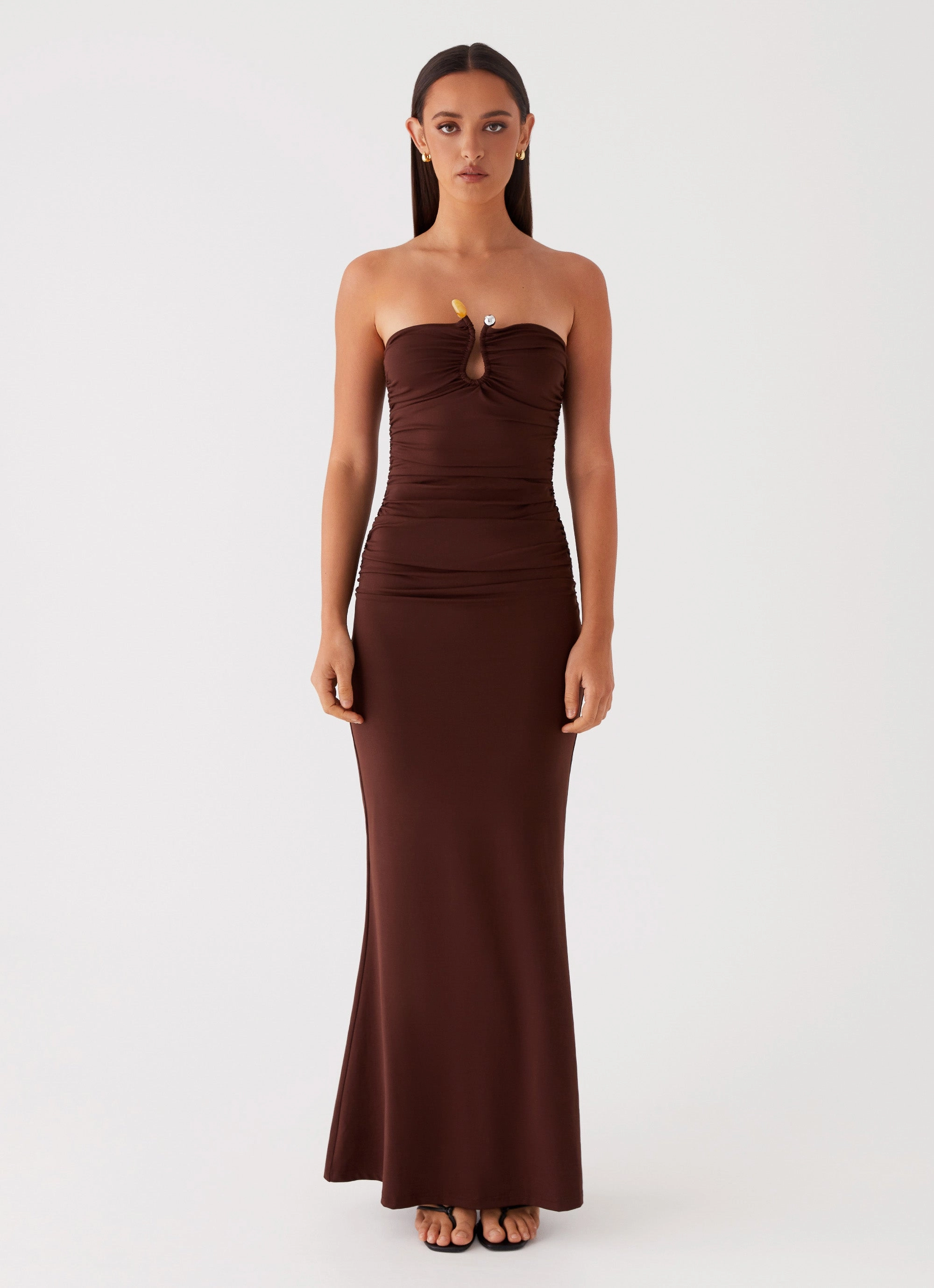Rudy Maxi Dress - Brown Long Sleeve