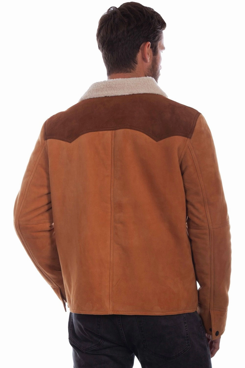 SeamlessShoulderPanels Scully Mens Faux Shearling Tan Leather Leather Jacket