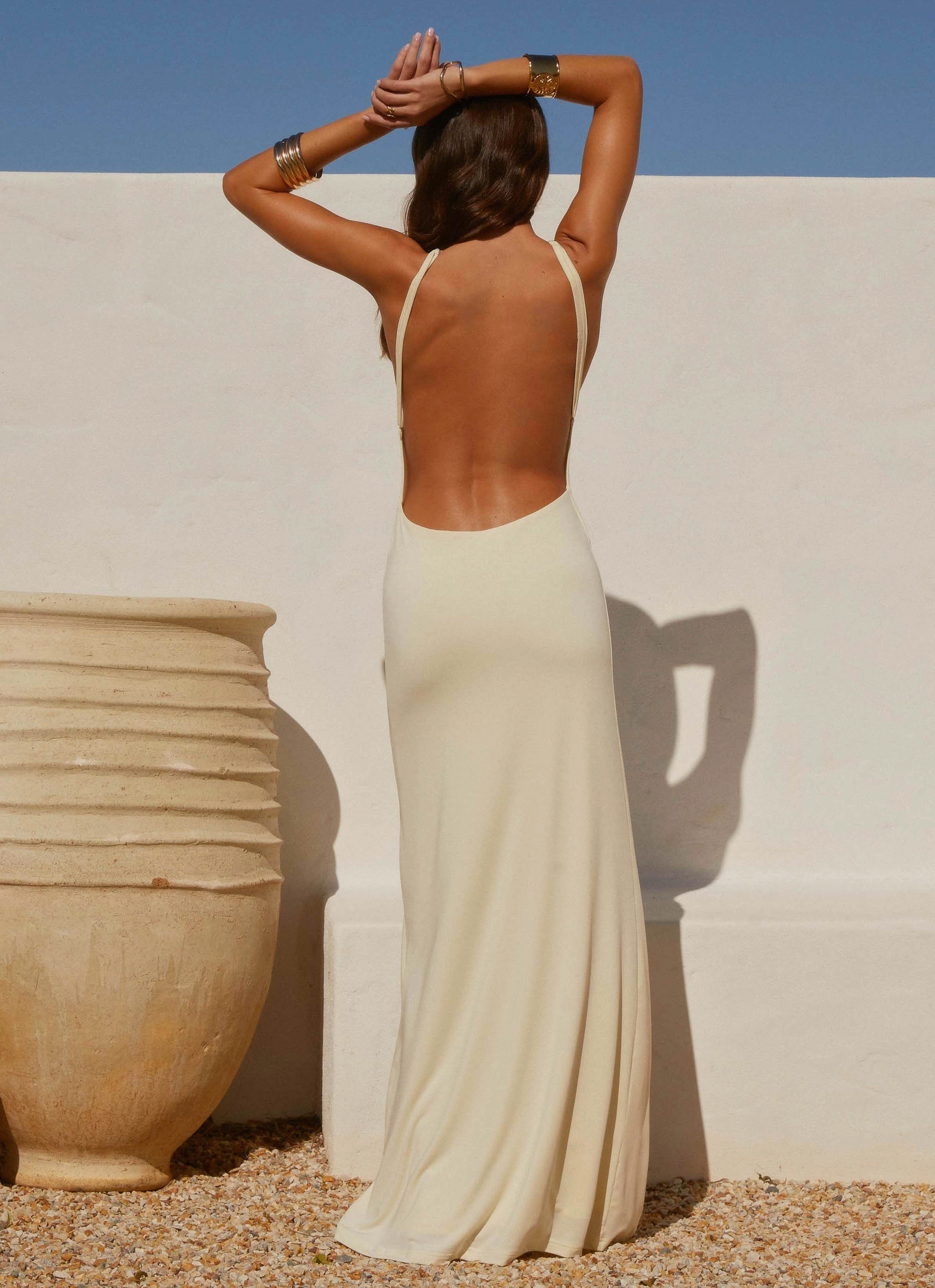 Fringe Detail Mistlight Cowl Maxi Dress - Yellow