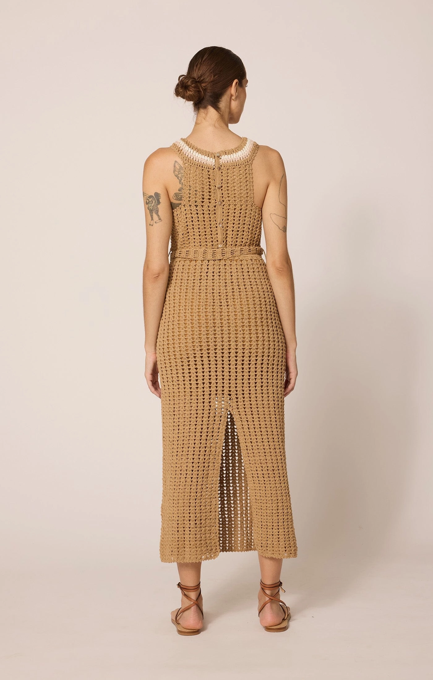 Nordic Calm Light Weave Kiana Crochet Midi Dress | Beige