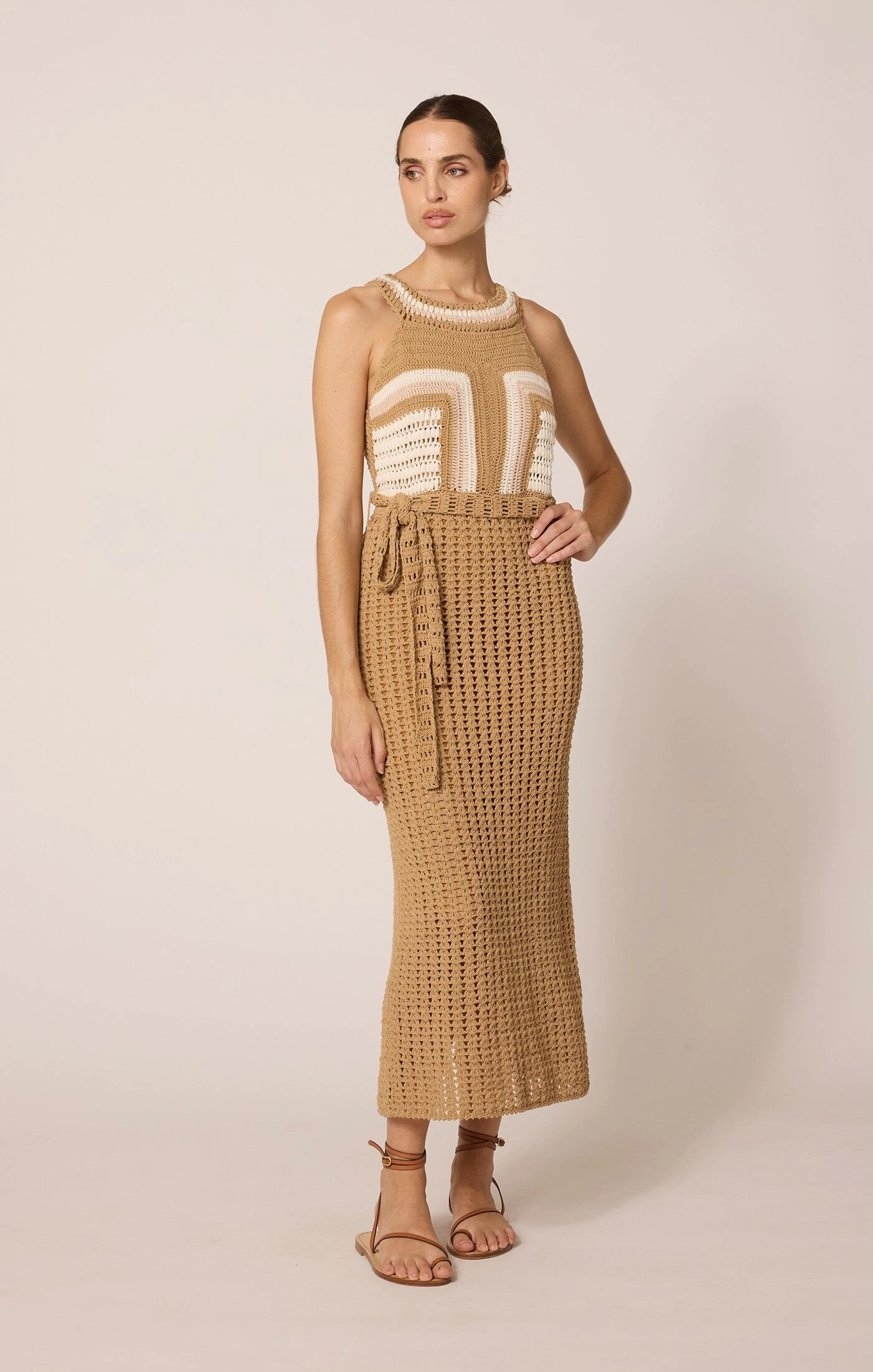 Office Ease Easy Elegance Kiana Crochet Midi Dress | Beige