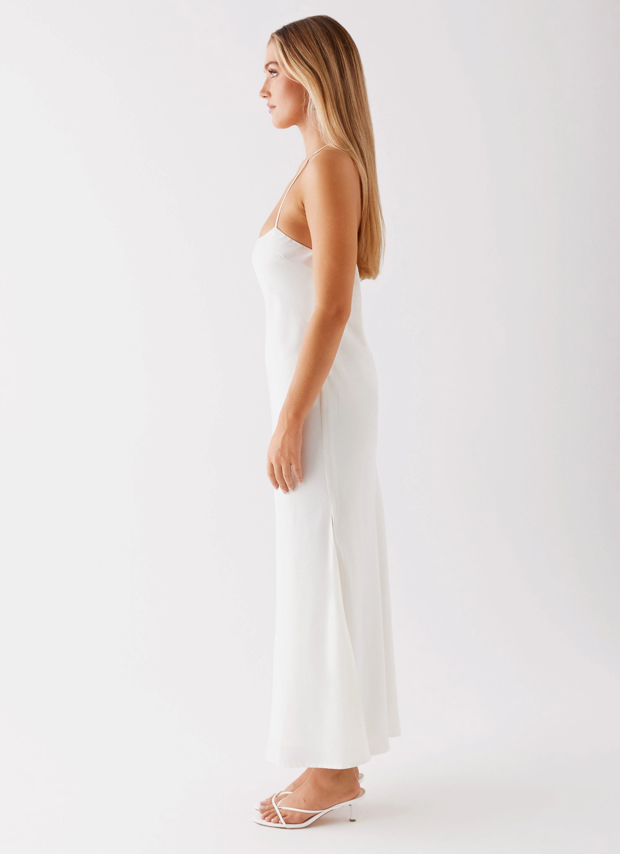 Runway Royalty Maxi Dress - White Lace Detail Gloss Accent