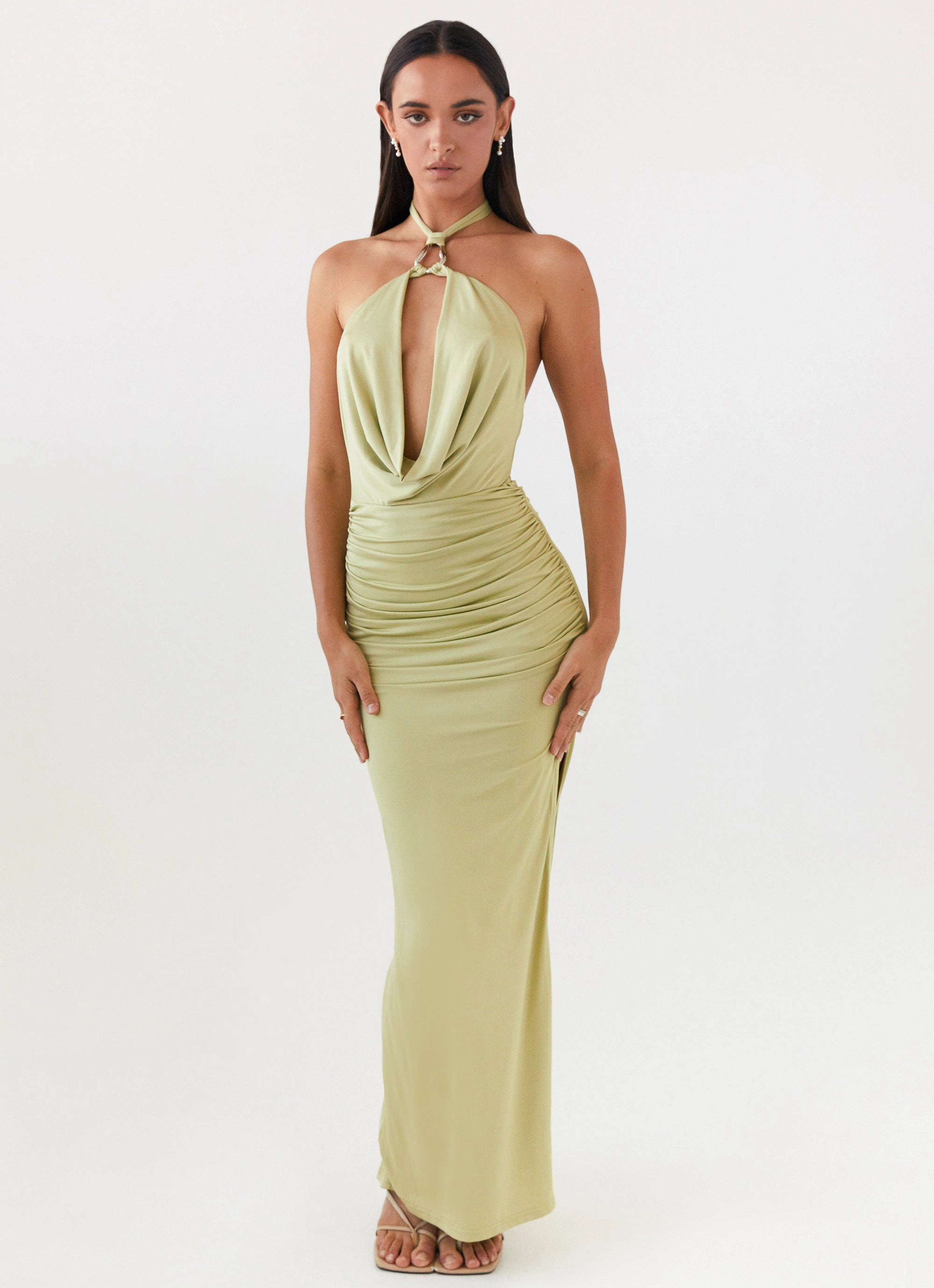 Samara Halterneck Maxi Dress - Sage Belted Style