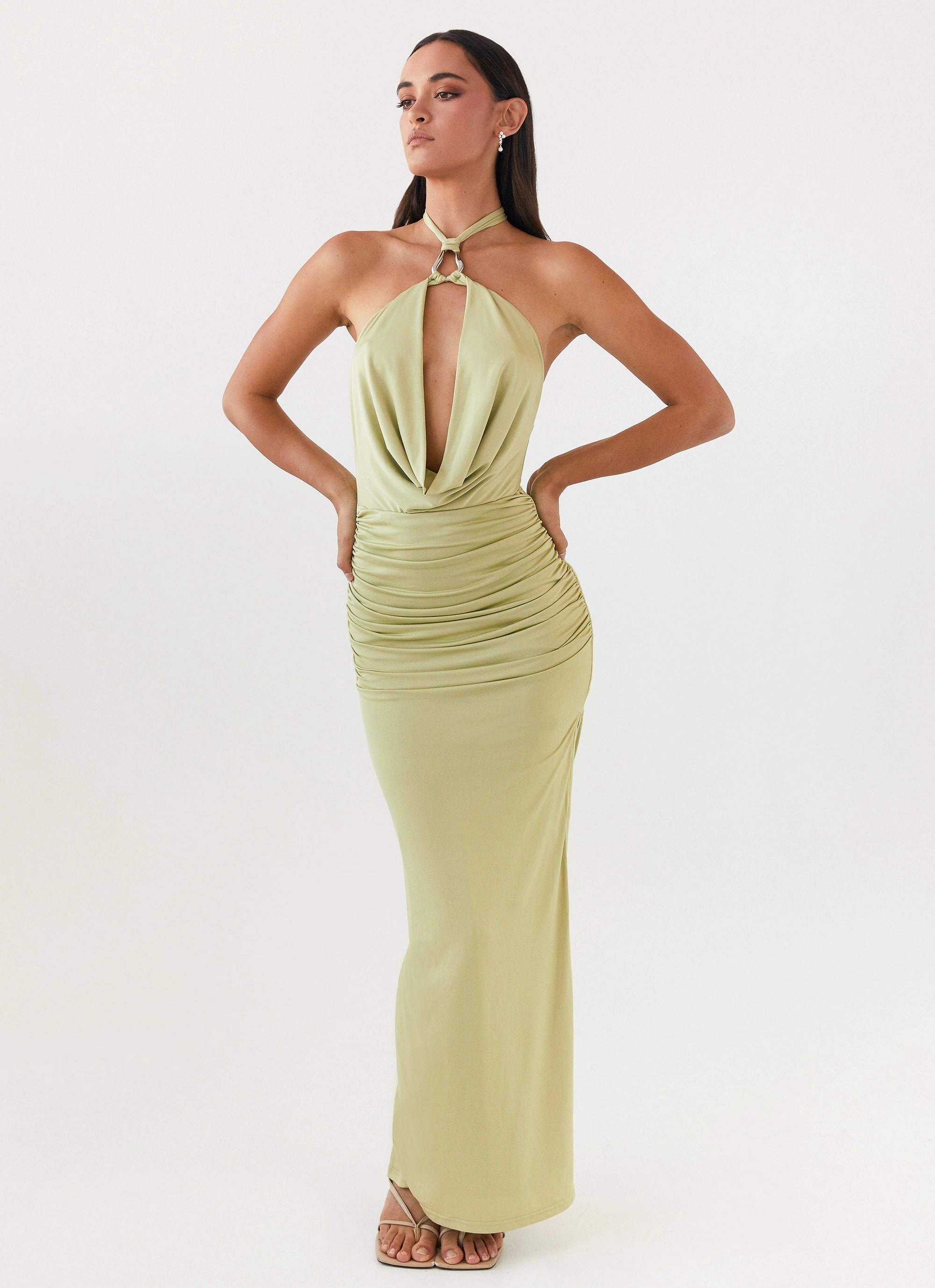 Samara Halterneck Maxi Dress - Sage Warm Layering