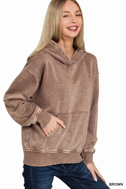 Sandra Fleece Acid Wash Kangaroo Pocket Hoodie AntiStaticFinish