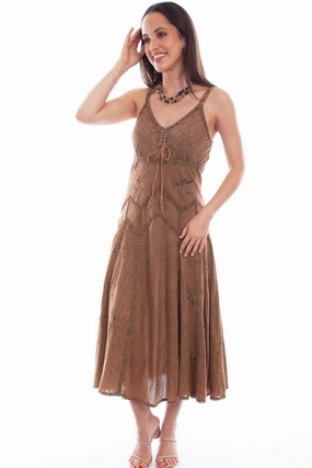 Classic and Chic Scully Honey Creek Womens Spaghetti Strap Dress Copper 100% Cotton Long