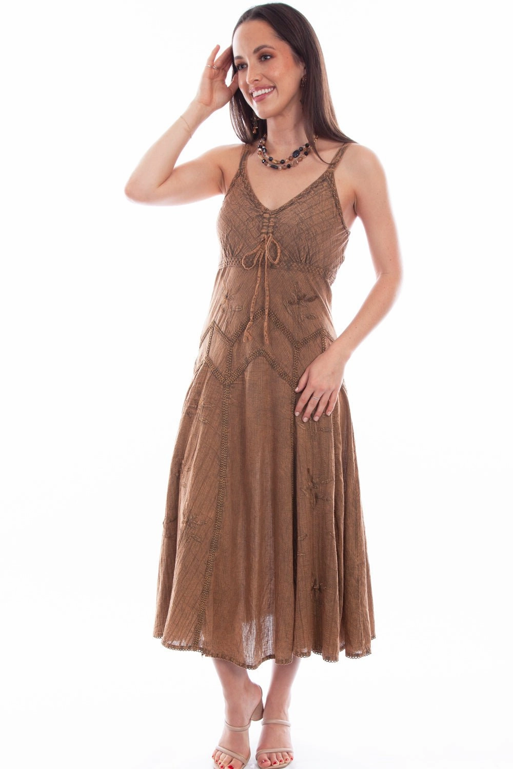 Sweat Wicking Lining Stretch Waistband Design Scully Honey Creek Womens Spaghetti Strap Dress Copper 100% Cotton Long