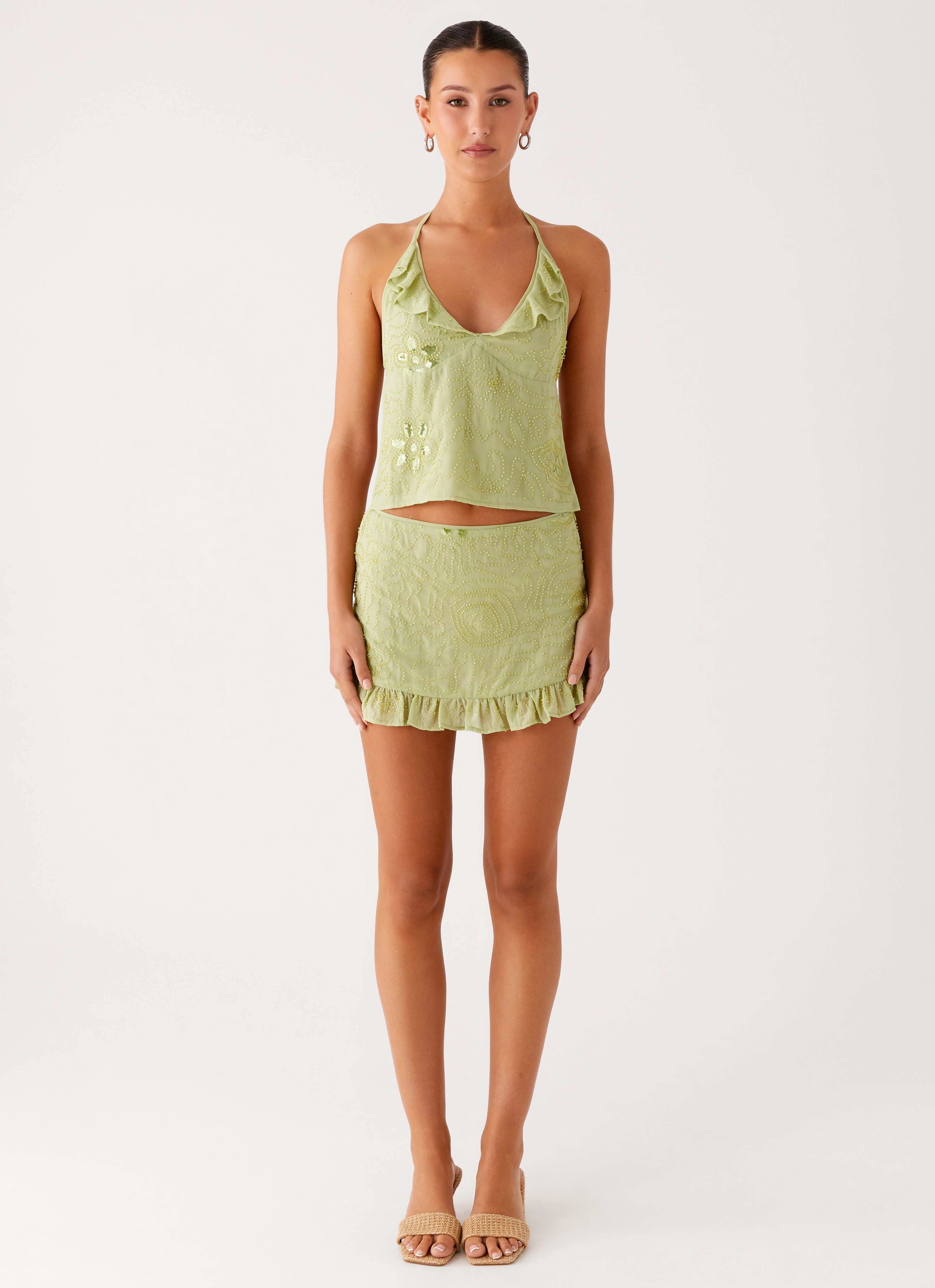 Savoir Beaded Mini Skirt - Mint Signature Detail