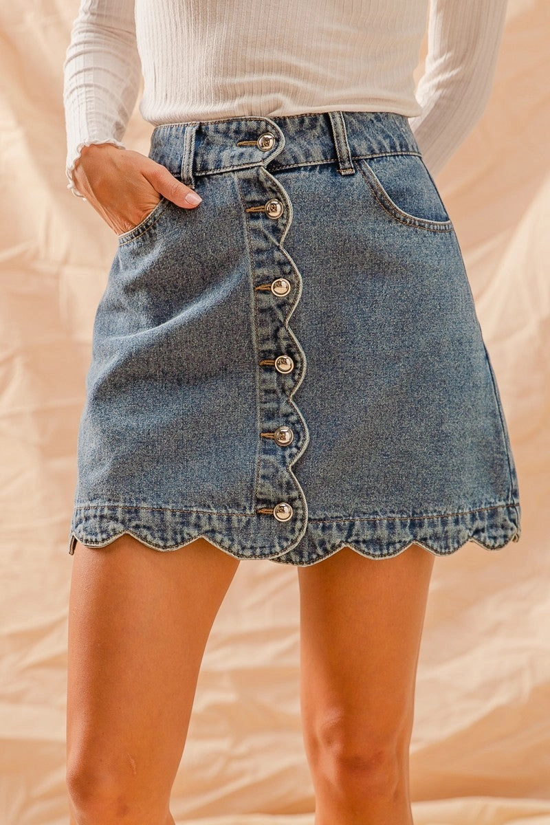 Scalloped Denim Mini Skirt Classic Design