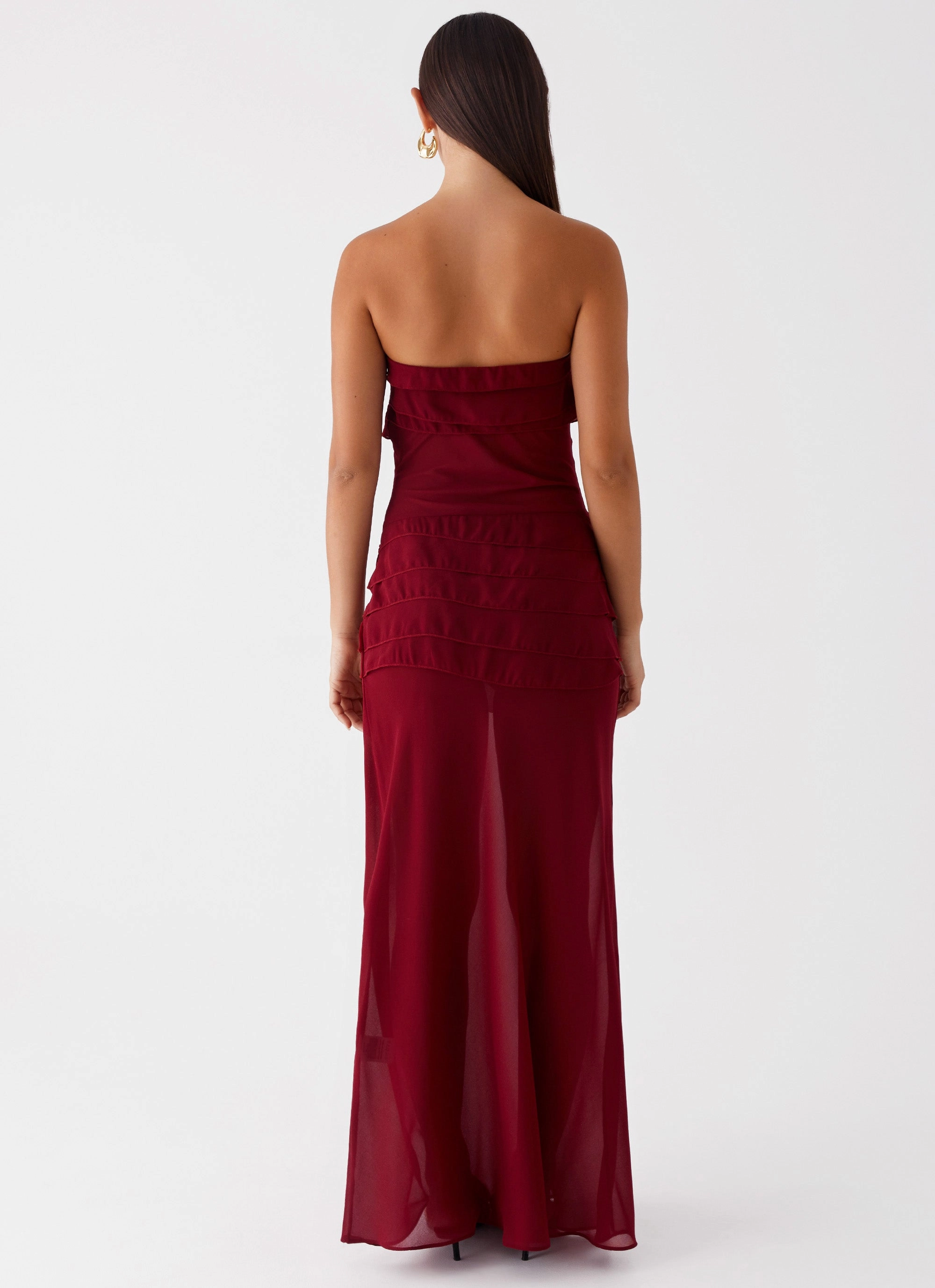Down Filled Reversible Jacket Into The Night Maxi Dress - Cherry Red