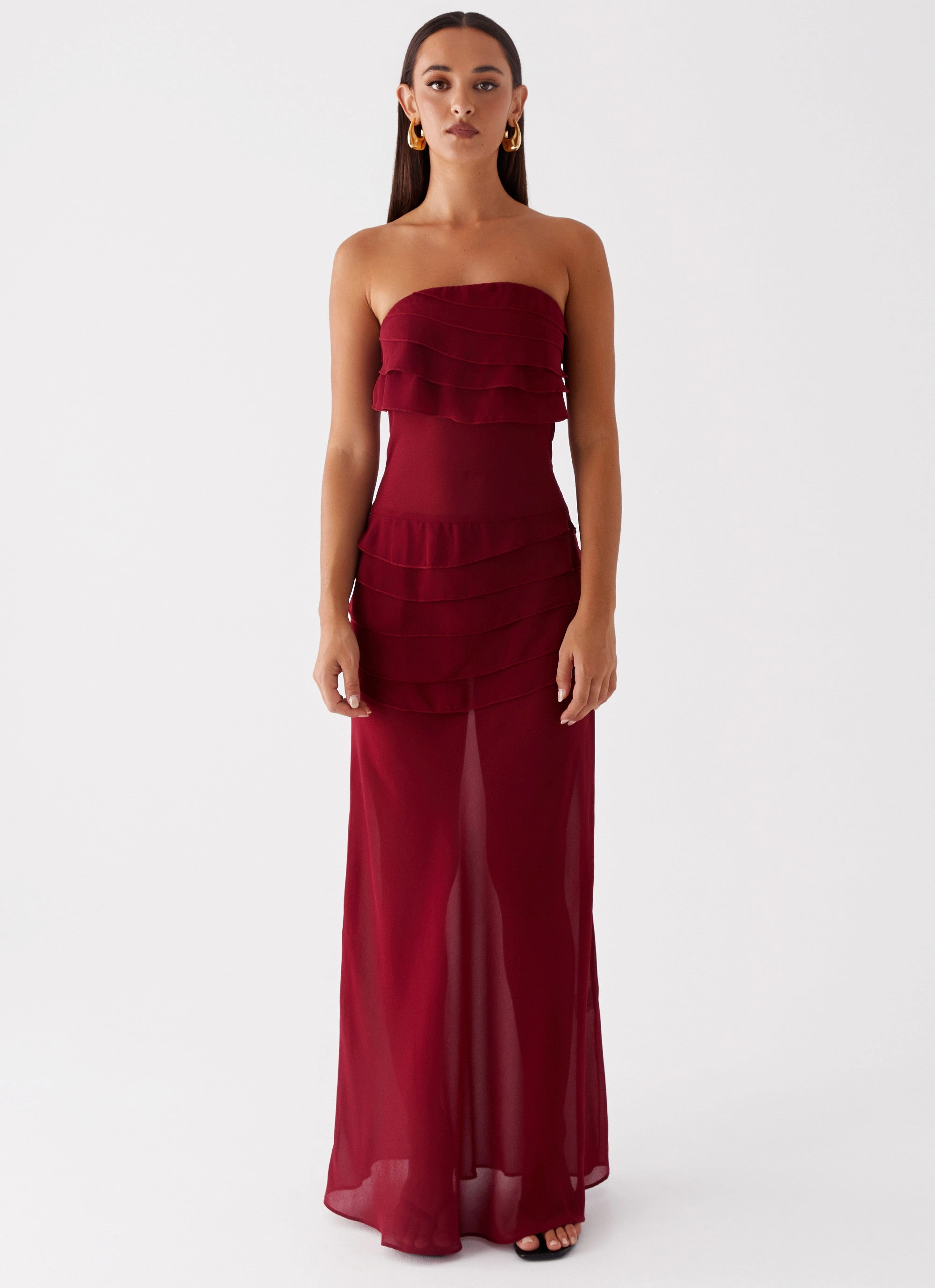 Polished office dress Relaxed and stylish Into The Night Maxi Dress - Cherry Red