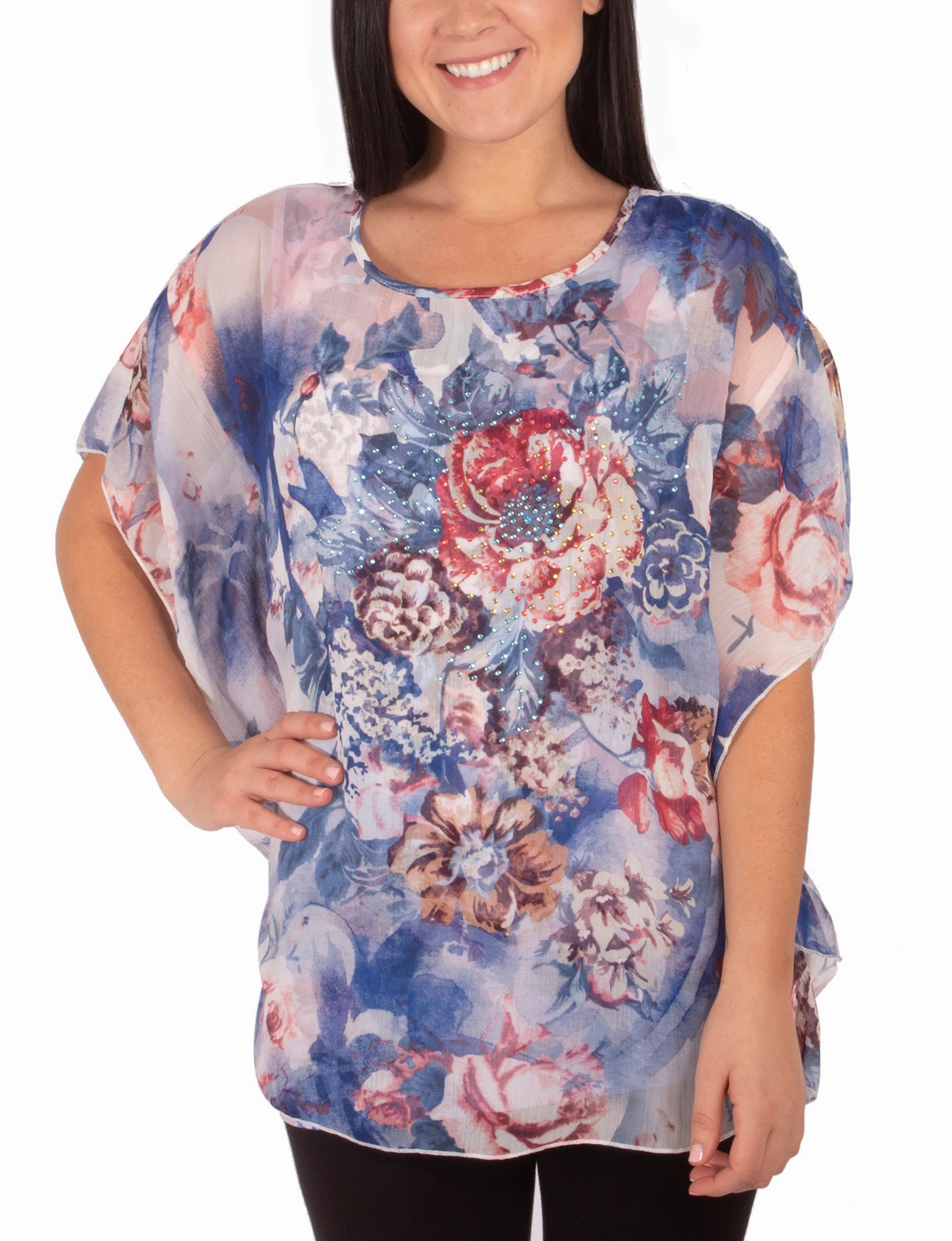 Scoop Neck Poncho With Rhinestones Versatile Style