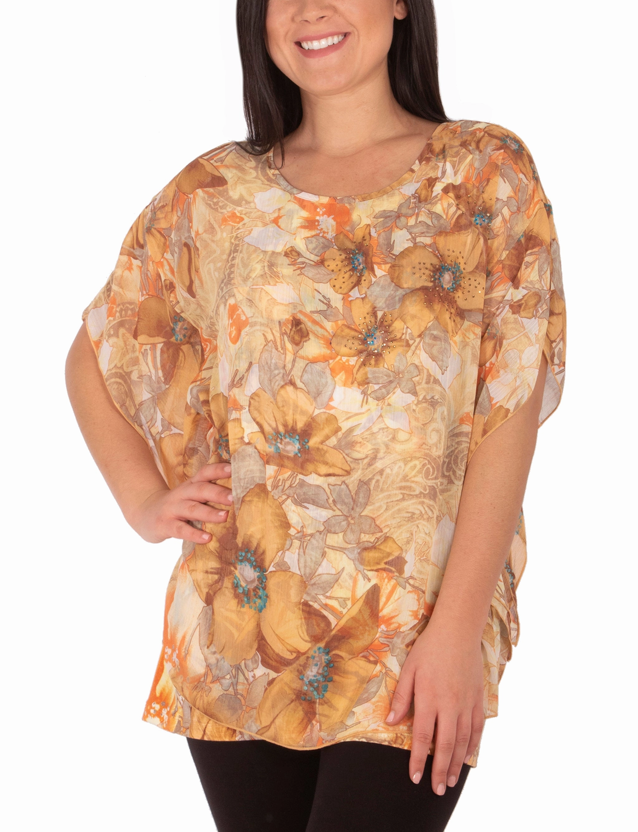 AdaptiveFitFabric Scoop Neck Poncho With Rhinestones