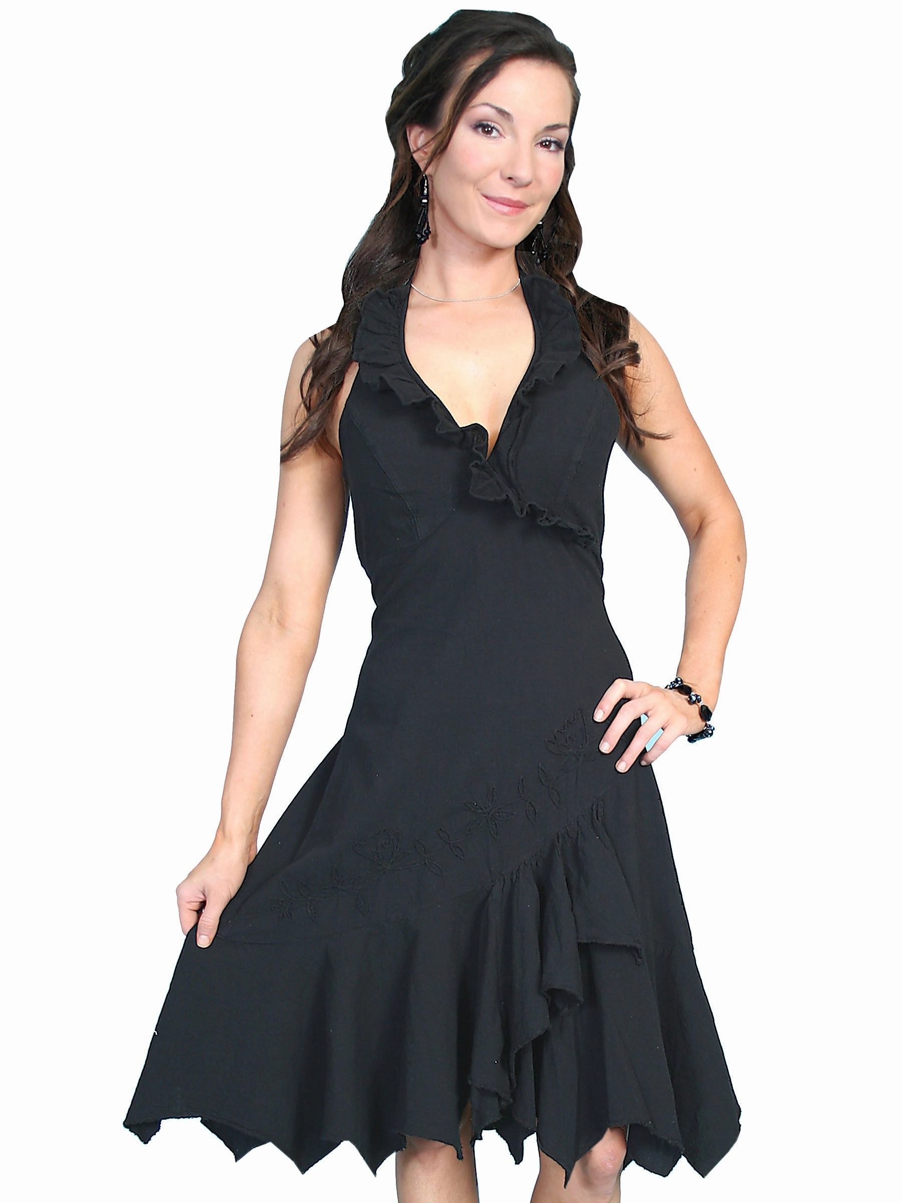 Odor Resistant Blend Scully Cantina Collection Halter Dress Black 100% Cotton Ruffled