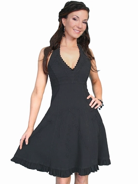 Scully Cantina Collection Halter Dress Black 100% Cotton Soutache cut out