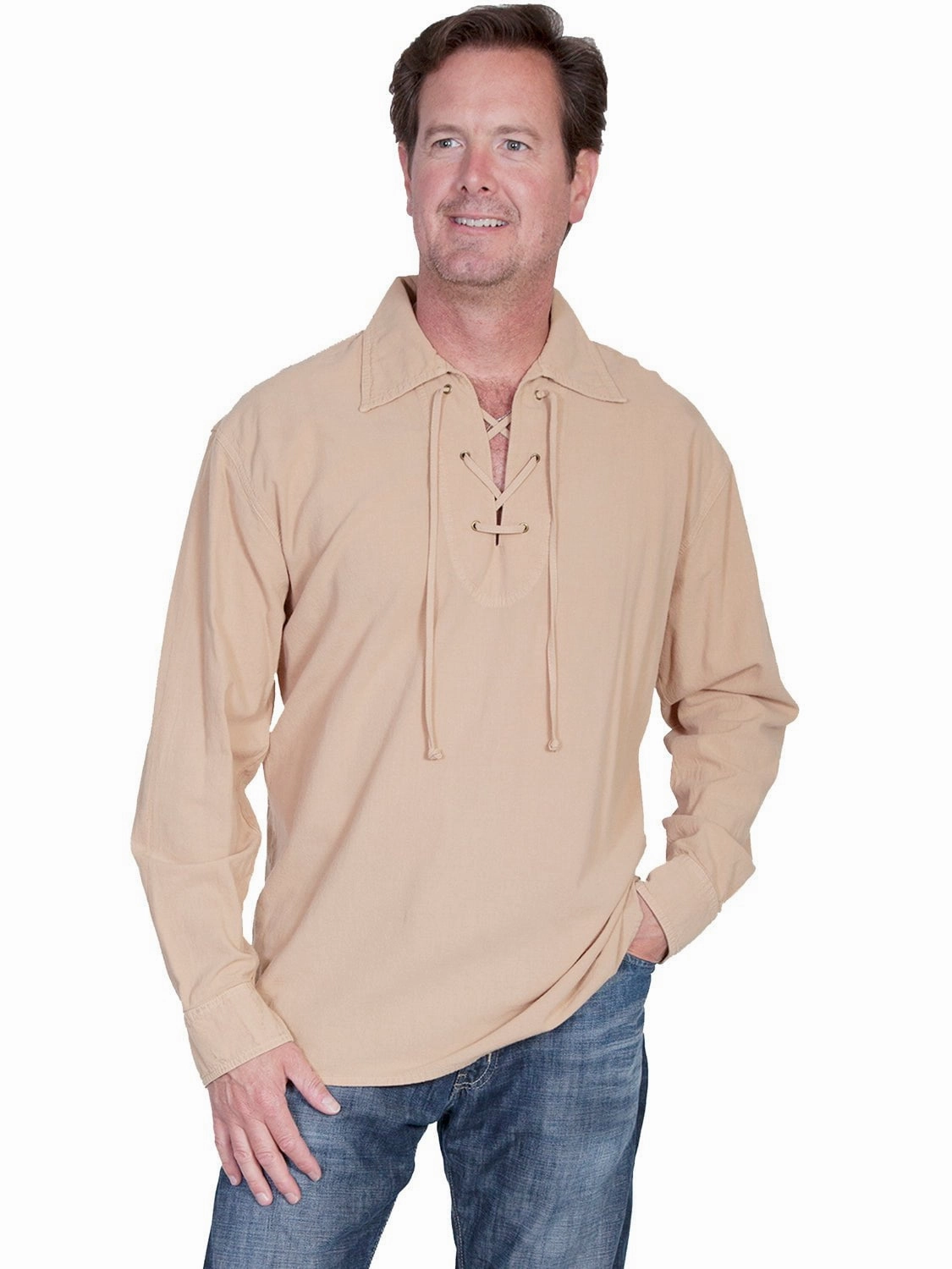 Current Style Scully Cantina Mens Sand 100% Cotton Laceup Pullover Shirt