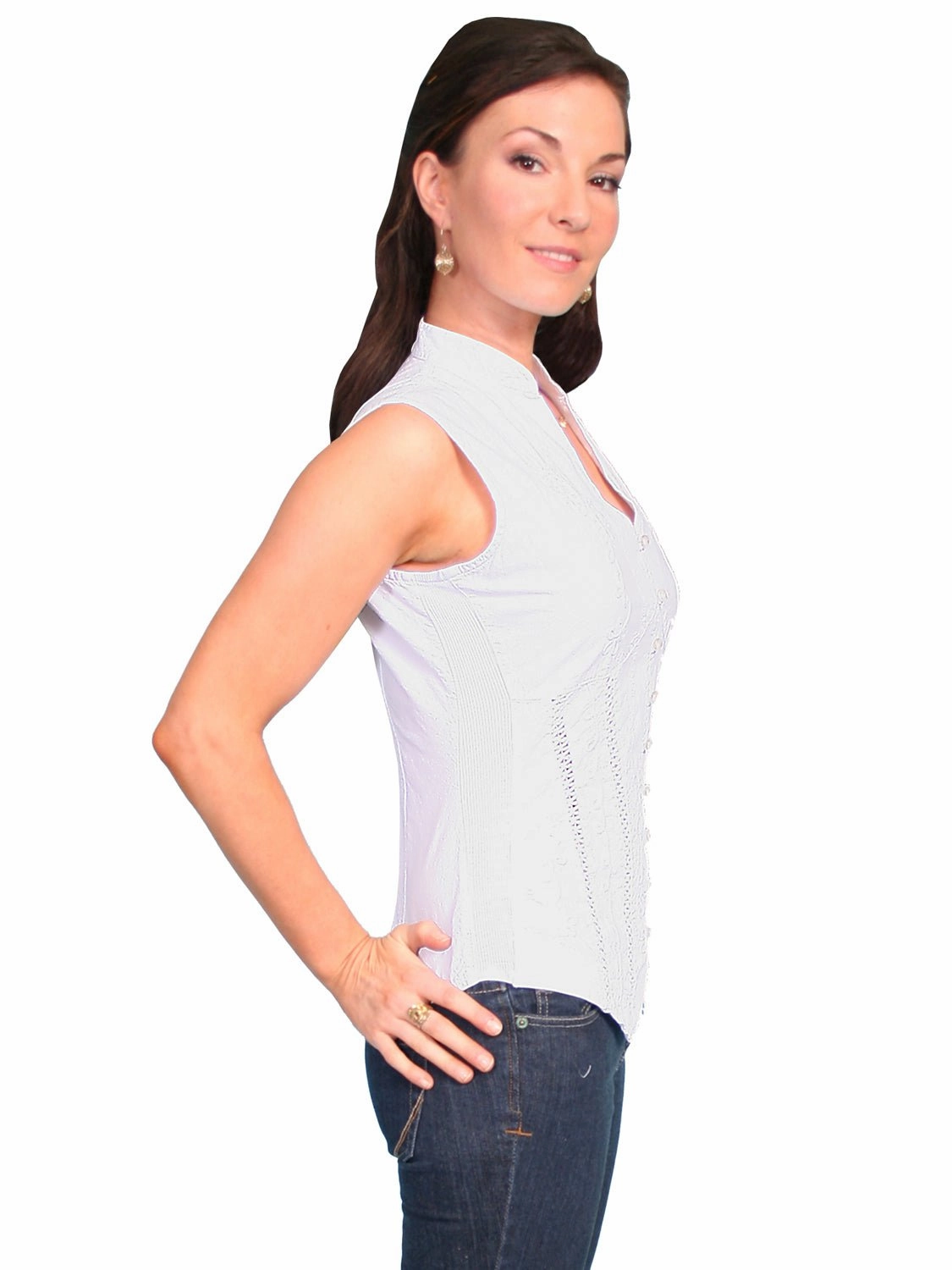 Winter Collection Metallic Finish Scully Cantina Womens White 100% Cotton Sleeveless Soutache Blouse
