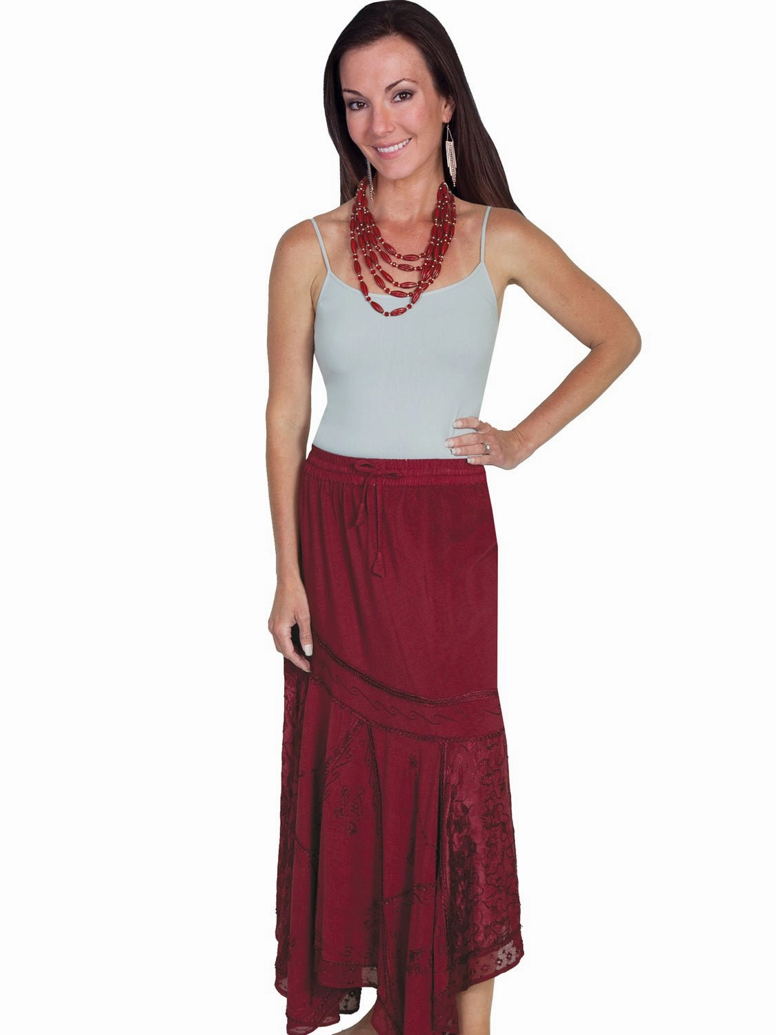 Scully Honey Creek Womens Burgundy 100% Rayon Multi-Fabric Skirt Foldable Design Street Edge