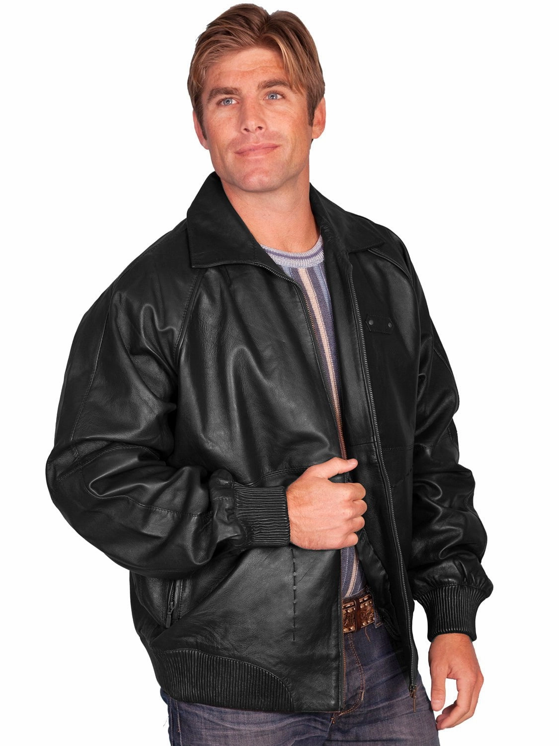 Scully Leather Mens Black Lamb Bomber Zip Front Jacket Fashion Forward Layer