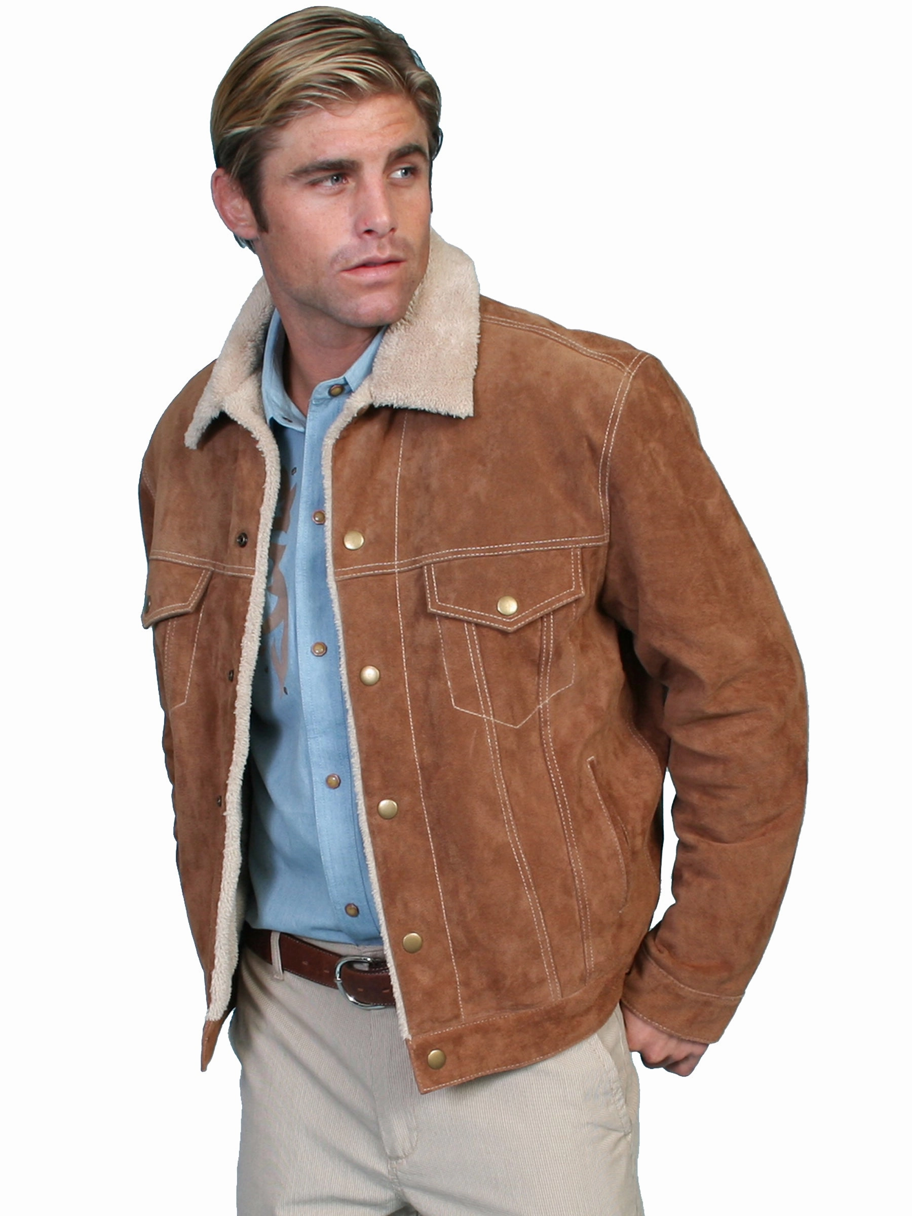 All Season Versatility Scully Leather Mens Boar Suede Sherpa Fleece Jean Jacket Cafe Brown