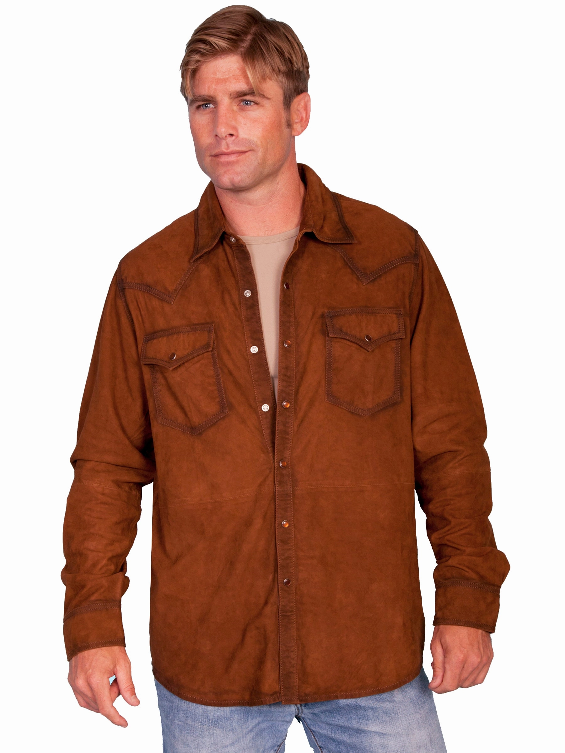 Scully Leather Mens Western L/S Suede Shirt Snap Front Brown Budget Friendly