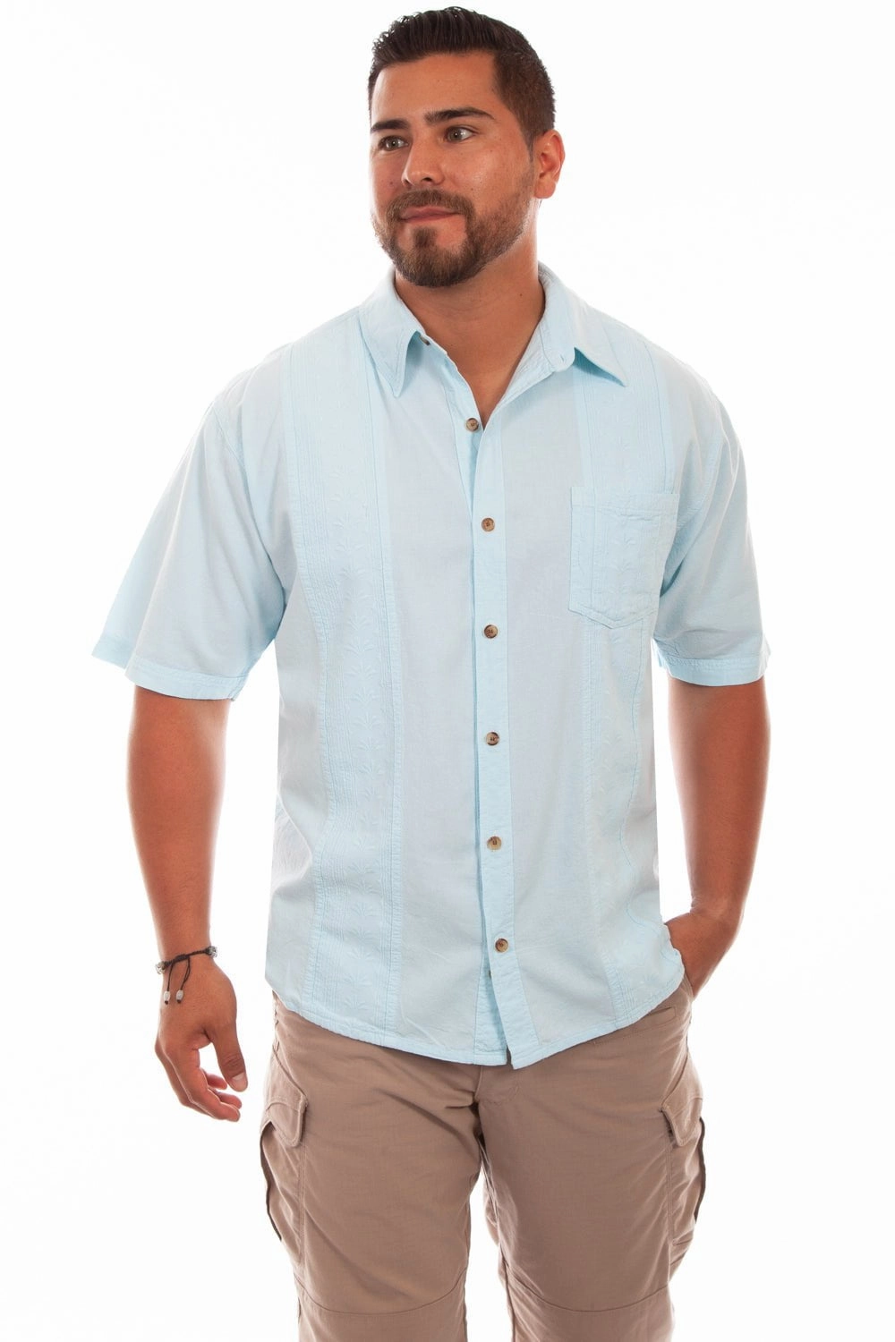 Scully Mens Aqua Sky 100% Cotton Calypso S/S Shirt Layering Piece Minimalist Style