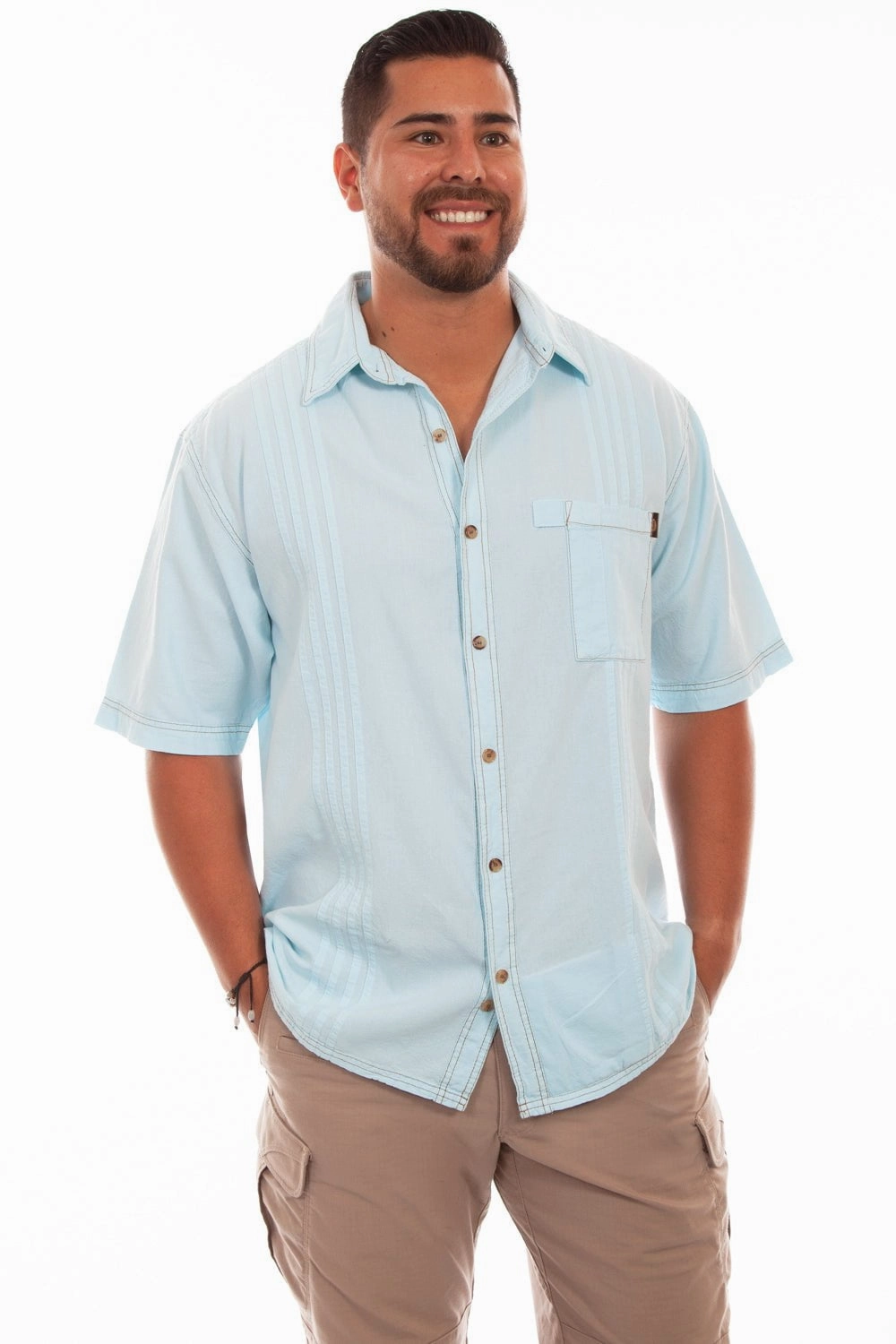 Social Meetup Scully Mens Aqua Sky 100% Cotton Traveler S/S Shirt