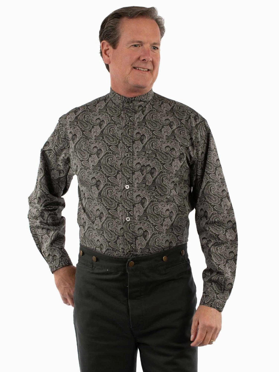 Low Profile Pocket Design Scully Mens Big Paisley Black 100% Cotton L/S Shirt
