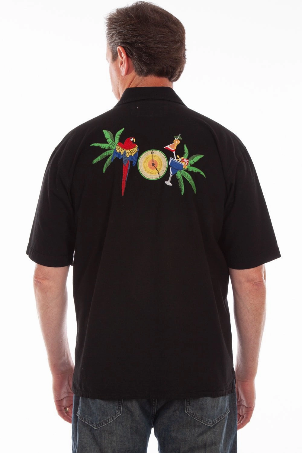 Scully Mens Black 100% Cotton Tiki Parrot S/S Shirt All Day Comfort Tech