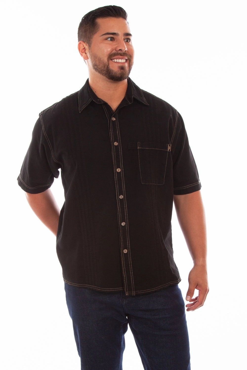 Dynamic Design Twill Weave Scully Mens Black 100% Cotton Traveler S/S Shirt